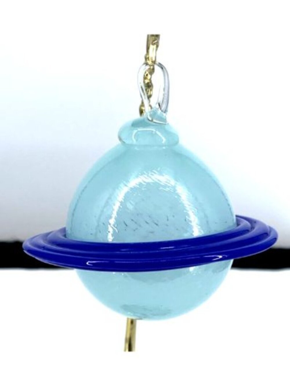 Rings of Saturn Art Glass Ornament 3.75" Blue Unsigned